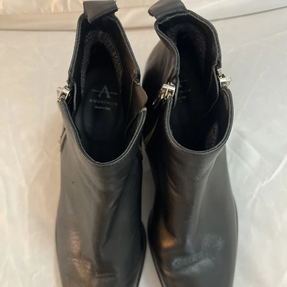 Aquatalia Fantina Weatherproof Bootie Black Leather Women‎ 8.5M RUNS SMALL Italy